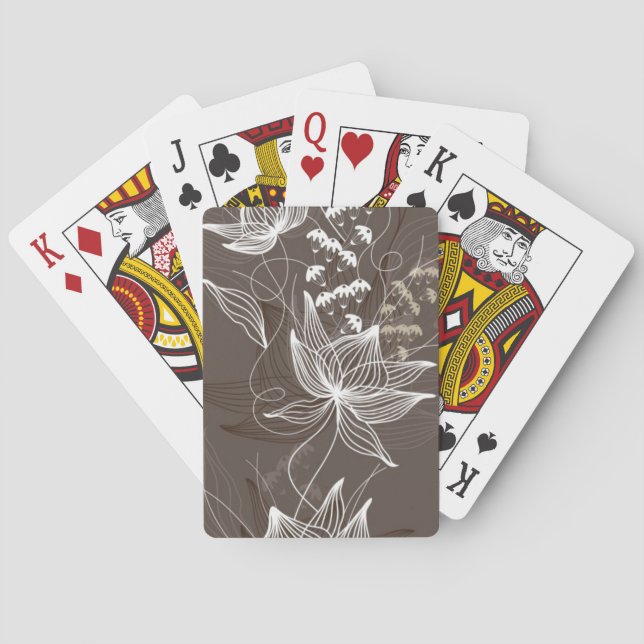 Dark Brown Floral Pattern Playing Cards (Back)