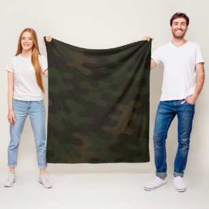 Dark Brown Forest Green Rich Earthy Camouflage Fleece Blanket