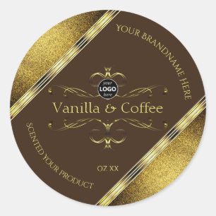 Dark Brown Gold Glitter Borders Product Label Logo