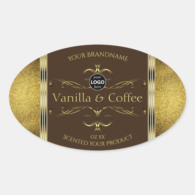 Dark Brown Gold Glitter Borders Product Label Logo (Front)