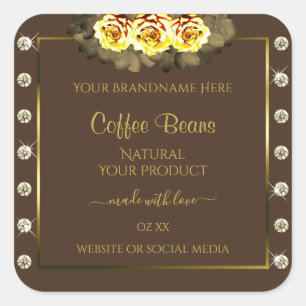 Dark Brown Gold Product Labels Yellow Roses Jewels