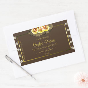 Dark Brown Gold Product Labels Yellow Roses Jewels