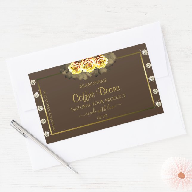 Dark Brown Gold Product Labels Yellow Roses Jewels (Envelope)
