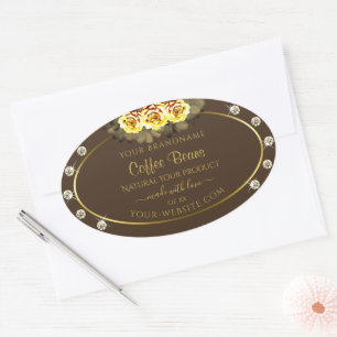 Dark Brown Gold Product Labels Yellow Roses Jewels