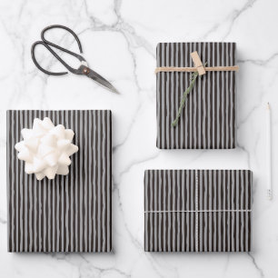 Dark Brown & Gray Wonky Stripes Wrapping Paper Sheet