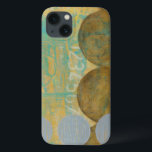 Dark Brown & Grey Circles with Numbers Numbers iPhone 13 Case<br><div class="desc">Dark brown and grey circles populate this work by Jennifer Goldberger,  set over an orange and blue background. Grey Numbers are also printed on the background. An enjoyably abstract work,  order your copy today!</div>