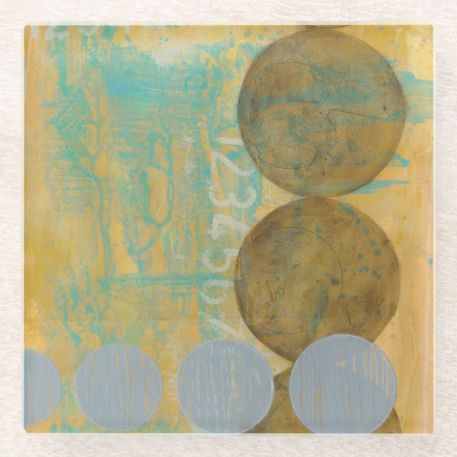 Dark Brown & Grey Circles with Numbers Numbers Glass Coaster (Front)