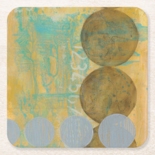 Dark Brown & Grey Circles with Numbers Numbers Square Paper Coaster