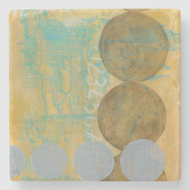 Dark Brown & Grey Circles with Numbers Numbers Stone Coaster (Front)