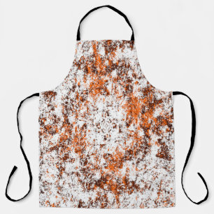 Dark brown grunge background. Black white orange o Apron