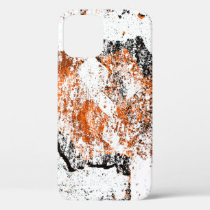 Dark brown grunge background. Black white orange o iPhone 12 Case