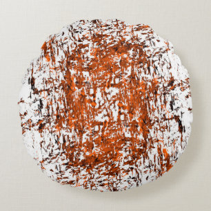 Dark brown grunge background. Black white orange o Round Cushion