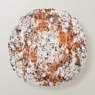Dark brown grunge background. Black white orange o Round Cushion