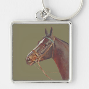 Dark brown horse, vintage horse portrait key ring