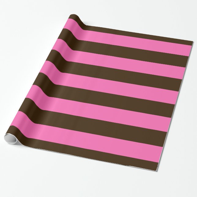 Dark Brown, Hot Pink #2 XL Preppy Stripe 1X Wrapping Paper (Unrolled)