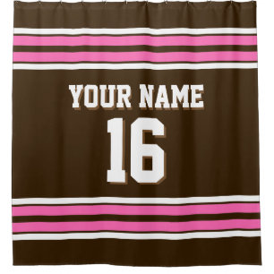 Dark Brown Hot Pink White Stripes Sports Jersey Shower Curtain