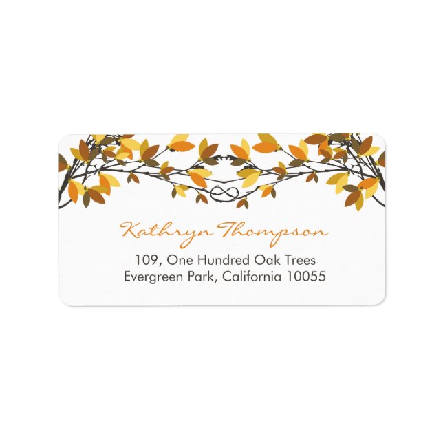 Dark Brown Knotted Love Trees Fall Wedding Address Label (Front)