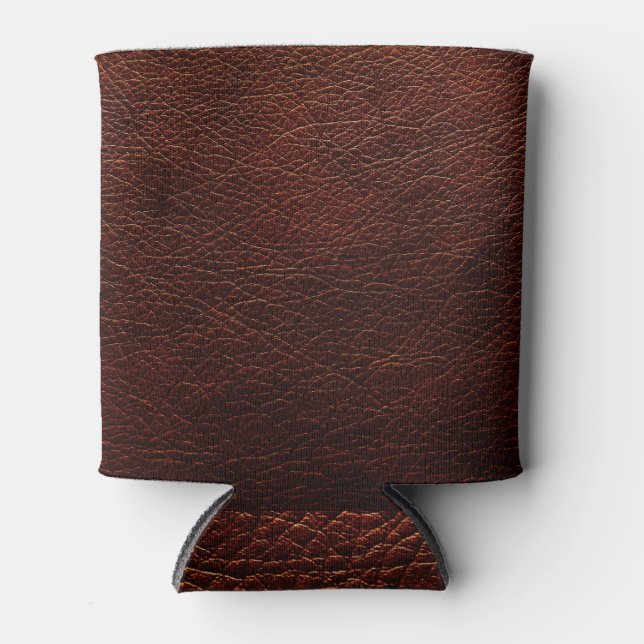 Dark Brown Leather: Genuine Texture Background Can Cooler (Front)