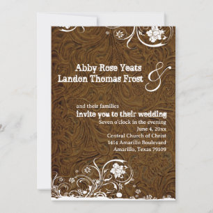 Dark Brown Leather Lace Wedding Invitation
