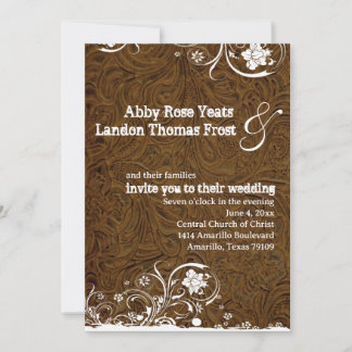 Dark Brown Leather Lace Wedding Invitation