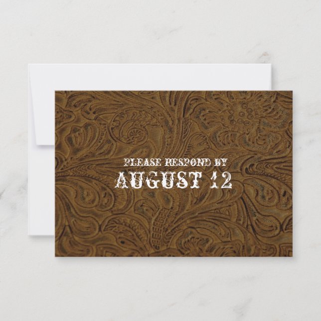 Dark Brown Leather Wedding RSVP with envelopes (Front)