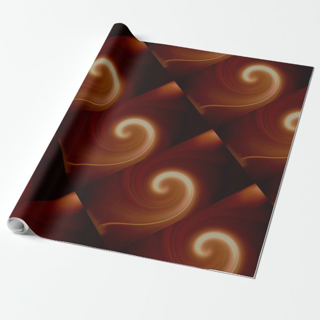 Dark Brown Light Spiral Art Wrapping Paper (Unrolled)