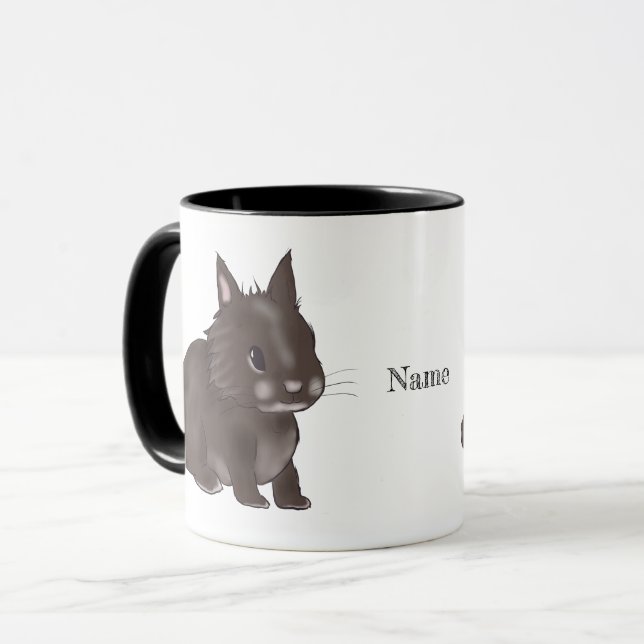 Dark brown lionhead bunny mug (Front Left)