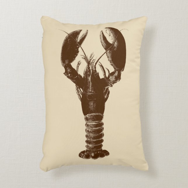 Dark Brown Lobster on Light Beige Decorative Cushion (Front(Vertical))