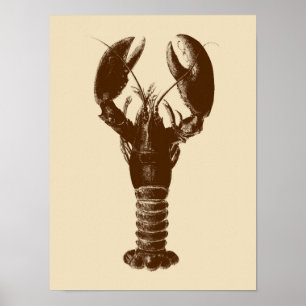 Dark Brown Lobster on Light Beige Poster