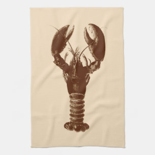 Dark Brown Lobster on Light Beige Tea Towel