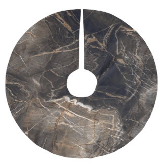 Dark Brown Marble Gold Veins Brushed Polyester Tree Skirt