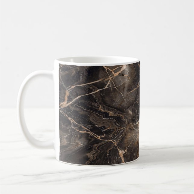 Dark Brown Marble Gold Veins Coffee Mug (Left)
