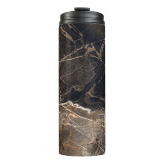 Dark Brown Marble Gold Veins Thermal Tumbler