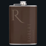 Dark Brown Masculine Monogram Groomsmen Gift Hip Flask<br><div class="desc">This simple custom groomsmen flask features personalised groomsman's or best man's name,  and monogram. You can easily change the background and fonts colours to match your event if you like.</div>