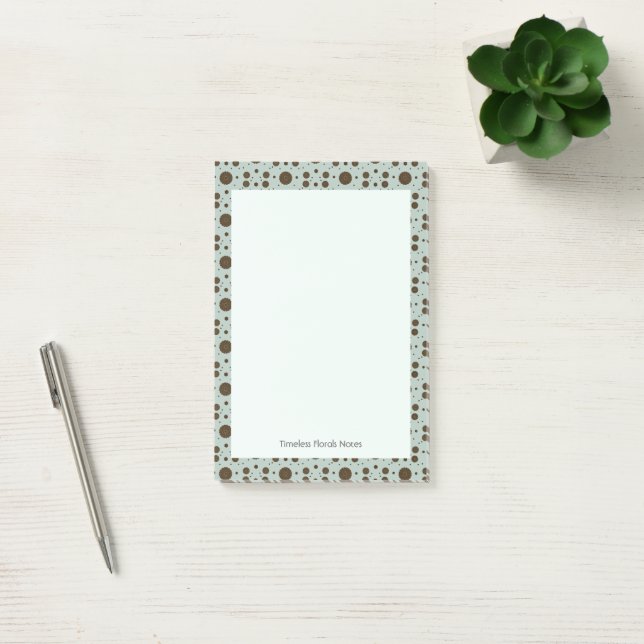 Dark Brown Micro Floral Sage Green Post-it Notes (Office)