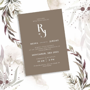 Dark Brown Minimalist Elegant Wedding Invitation