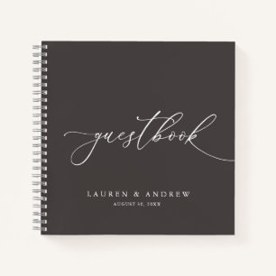 Dark Brown Minimalist Wedding Guestbook Notebook