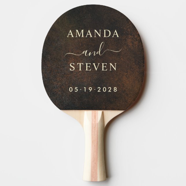 Dark Brown Monazite Couple Names with Wedding Ping Pong Paddle (Back)