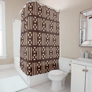 Dark Brown MudCloth Inspired Tile Tiling Cross Shower Curtain