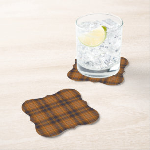 Dark Brown   Orange Tartan Plaid Paper Coaster