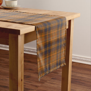 Dark Brown   Orange Tartan Plaid   Short Table Runner