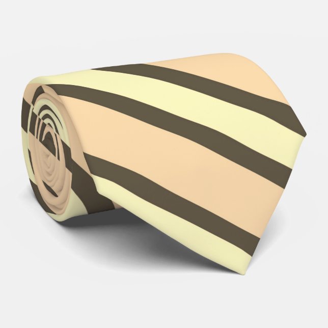 Dark Brown , Pale Orange And Yellow Stripes Tie (Rolled)