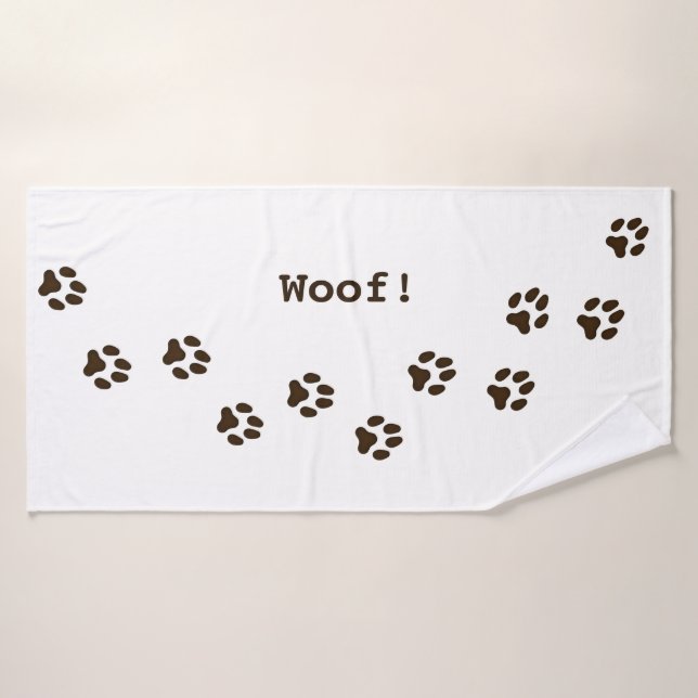 Dark Brown Paw Prints Cute Personalised Dog's Name Bath Towel (Bath Towel)