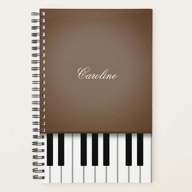 Dark Brown Piano Keyboard Personalised Music Planner (Front)