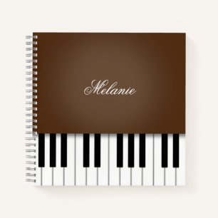 Dark Brown Piano Music Keyboard Personalised Notebook