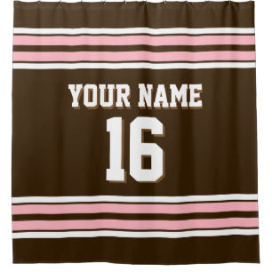 Dark Brown Pink White Stripes Sports Jersey Shower Curtain