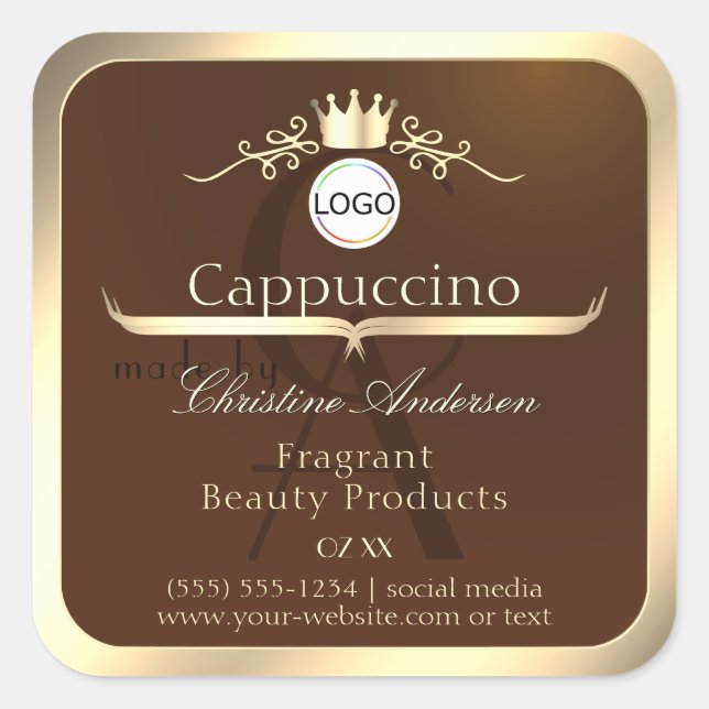 Dark Brown Product Label Gold Frame Logo Monogram (Front)