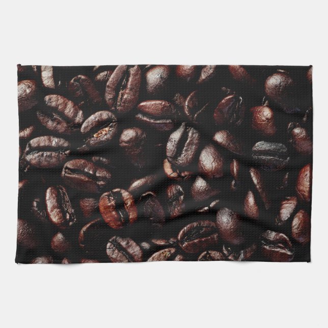 Dark Brown Roasted Coffee Beans Texture Tea Towel (Horizontal)