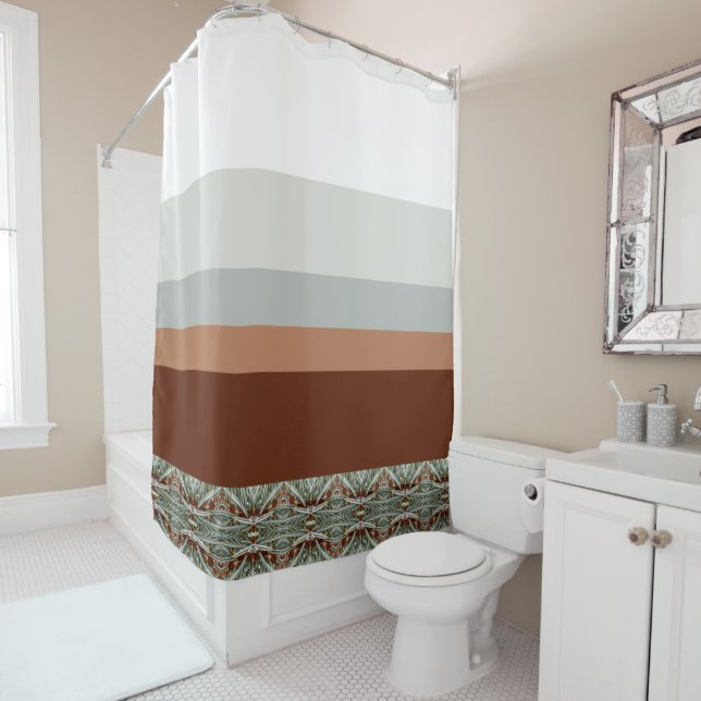 Dark Brown Teal And Grey Blue Shower Curtain (In Situ)