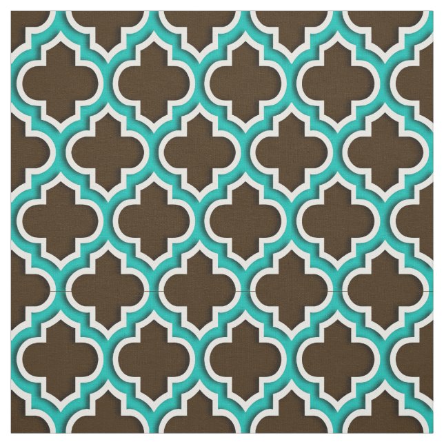 Dark Brown, Teal Moroccan Quatrefoil #5DS Fabric (Swatch)